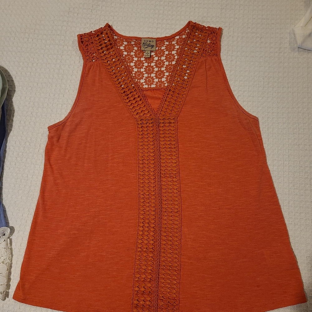 Cato Xl Terracotta Crochet Detail Tank Top